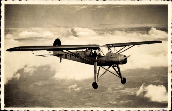 Postcard Fieseler Fi 156 Storch, liaison aircraft, propeller plane, monoplane, D-IKVN