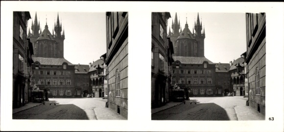 Zdjęcie stereo Praha Praga, Stare Miasto, Teinhof, Ungelt, Kościół Tein