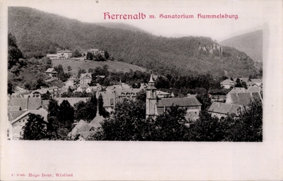 Postcard Bad Herrenalb in the Black Forest, Black Forest landscape, Rummelsburg Sanatorium, mountain scenery