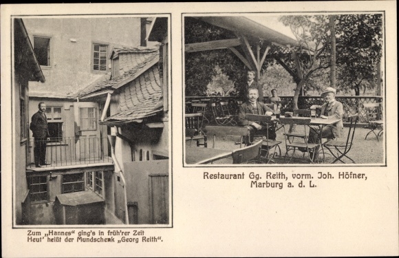 Postcard Marburg an der Lahn, Restaurant Gg. Reith, formerly Zum Hannes, Joh. Höfner