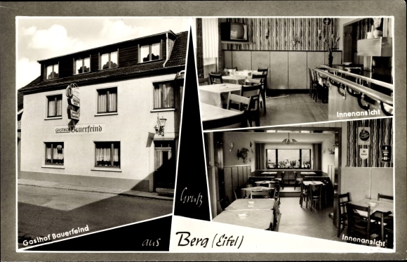 Postcard Berg in der Eifel, Gasthof Bauerfeind, Gasthof zum Grünen Wald, owner Gerta Bauerfeind