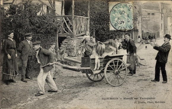CPA Robinson Hauts de Seine, man pulling cart with donkey