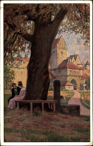 Song artist PC Hey, Paul, at the fountain in front of the gates, folk song card no. 29