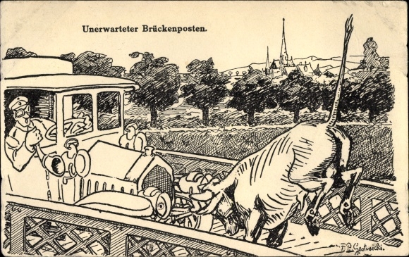 Artist PC Unexpected bridge post, bull rams automobile, I WK