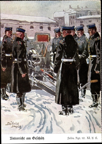 KP artysty Döbrich-Steglitz, lekcje broni, pocztówka Feldartl Regt 19 XI
