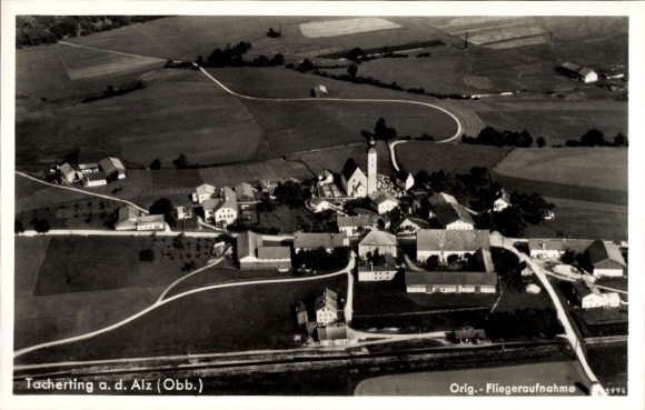 Postcard Tacherting in Upper Bavaria, aerial photograph