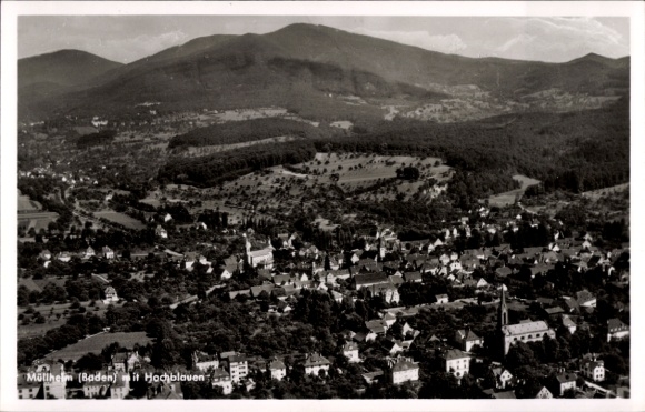 Postcard Müllheim in Baden Markgräflerland, aerial photograph, Hochblauen