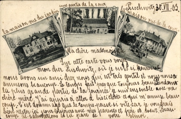 Ak Puschwitz in Oberlausitz, landhuis, gedeeltelijk uitzicht