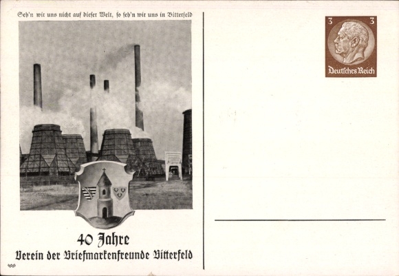 Postal stationery Postcard Bitterfeld in Saxony Anhalt, factory, coat of arms
