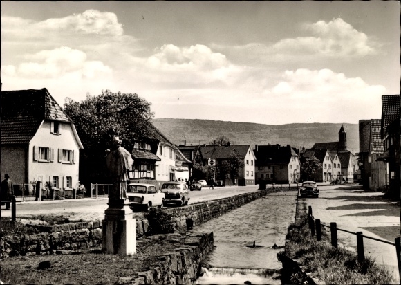 Postcard Malsch in Baden, street section, monument