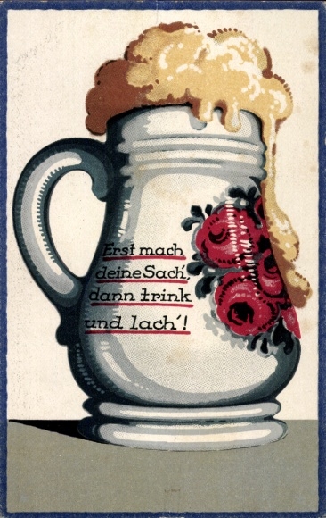 Postcard beer mug, first do your thing then drink and laugh