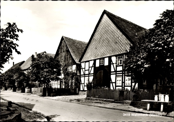 Postcard Wahmbeck Bodenfelde on the Weser, half-timbered house, street section