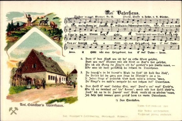 Artist Song Postcard Günther, Anton, Gottesgab, My Father's House, Dialect No. 18