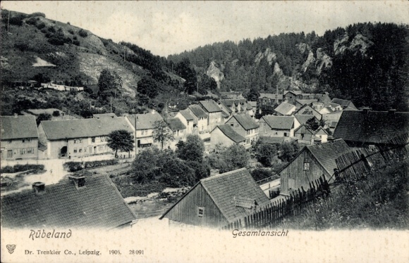 Postcard Rübeland, general view of the village in the valley, residential buildings