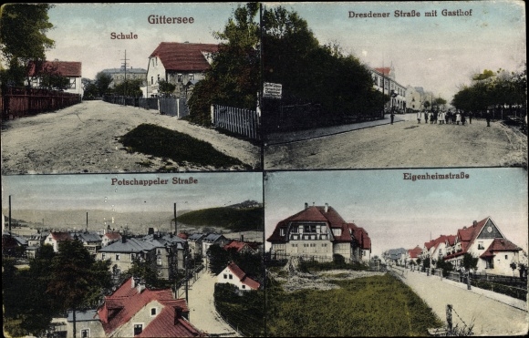 Postcard Dresden Südgittersee, Dresdner Strasse with inn, Eigenheimstrasse, Potschappeler Strasse