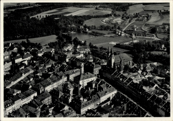 Ak Schorndorf in Württemberg, Luftaufnahme von  Hotel Strauß, Kirchen, umliegende Landschaft