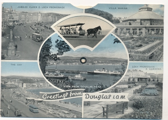 Mechanical Postcard Douglas Isle of Man, promenade, gardens, bay, Villa Marina