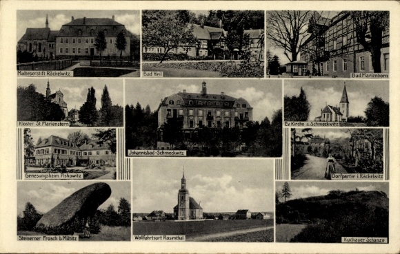 Ak Schmeckwitz Oberlausitz, Ev Kirche, Malteserstift Röckelwitz, Bad Heil, Kloster St Marienstern,