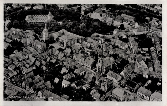 Postcard Detmold, aerial photograph