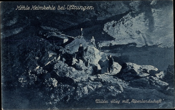 Postcard Uftungen Südharz, Heimkehle cave, Wilder Stieg with alpine landscape