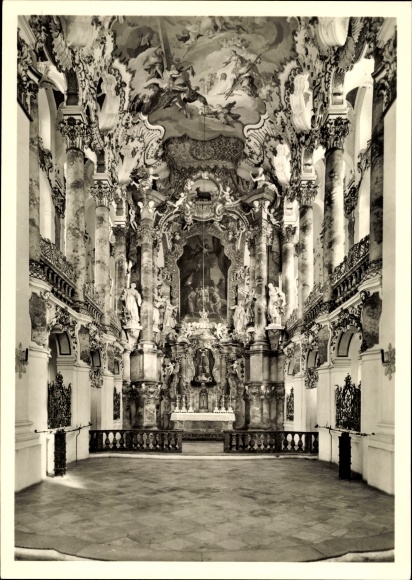 Postcard Steingaden in Upper Bavaria, pilgrimage church, Die Wies, choir
