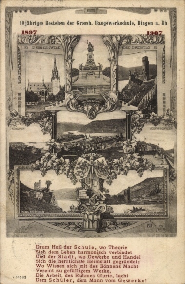 Postcard Bingen am Rhein, 10th anniversary of the Grand Ducal Building Trades School