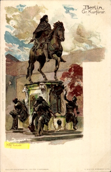Artist Chromo-Litho Kley, Berlin Mitte, Great Elector, Equestrian Monument