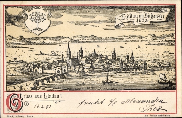 Artist PC Lindau on Lake Constance Swabia, city in 1620