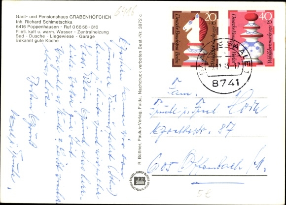 Postcard Poppenhausen on the Wasserkuppe Rhön, inn and boarding house Grabenhöfchen