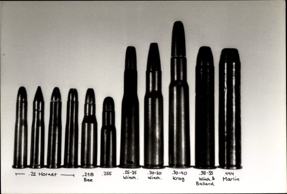 Photo Munition, Cartridges .22 Hornet, .218 Bee, .255, .25-35 Winchester, .30-40 Krag, .444 Martin