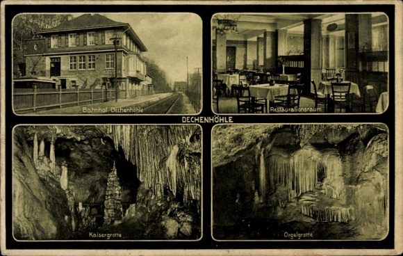 Postcard Grüne Iserlohn in the Märkisches Kreis, Dechenhöhle, train station, Kaisergrotte, organ grotto