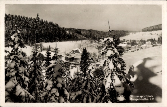 Ak Morgenröthe Rautenkranz in het Vogtland, wintersportgebied, sneeuwlandschap, bomen, gebouwen...