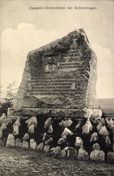 Postcard Echterdingen on the Fildern, Zeppelin memorial stone