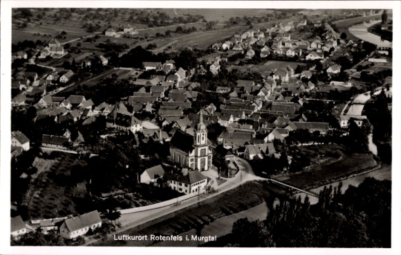 Postcard Bad Rotenfels Gaggenau in the Murg Valley, climatic health resort in the Murg Valley, Black Forest, church, streets, houses...