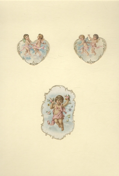 3 wafer angels in heart-shaped and oval frames, approx. 9 x 6 cm and 6 x 6 cm