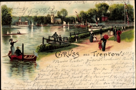 Chromo-Litho Berlin Treptow, Kaiser Wilhelmgarten, steamship pier