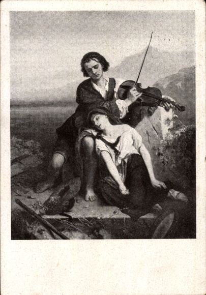 Künstler Ak Gallait, L., Liebespaar, Geigenspieler