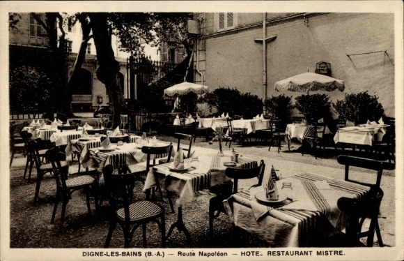 Postcard Digne les Bains Alpes de Haute Provence, Route Napoléon, Hotel Restaurant Mistre
