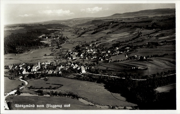 Postcard Abtsgmünd Ostalbkreis, aerial photograph of rural surroundings, view