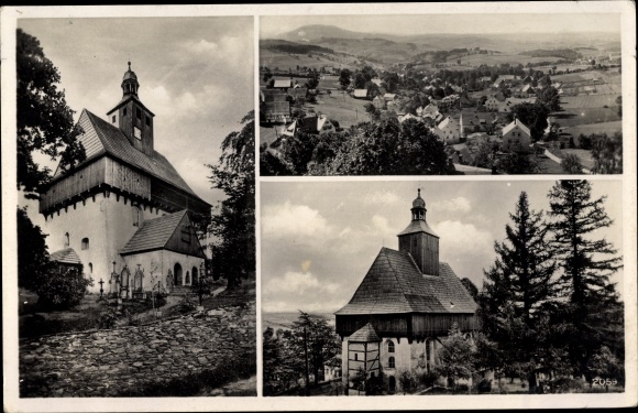 Ak Großrückerswalde in het Ertsgebergte, gedeeltelijk uitzicht, kerk