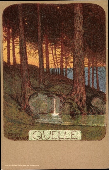 Artist Chromo-Litho Liebermann, Ernst, source, water source in the forest