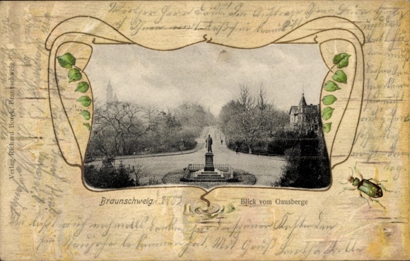 Passepartout Ak Braunschweig in Niedersachsen, Blick vom Gaussberg, Denkmal