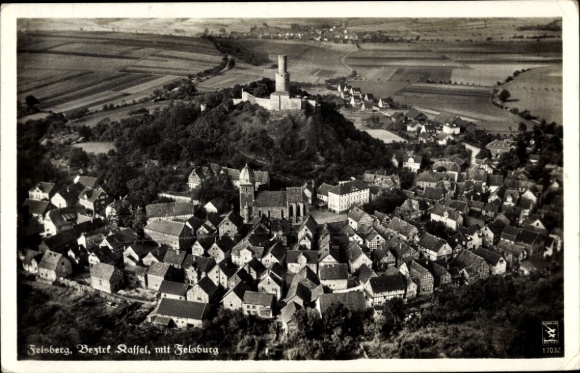 Postcard Felsberg in the Odenwald Hessen, aerial photograph