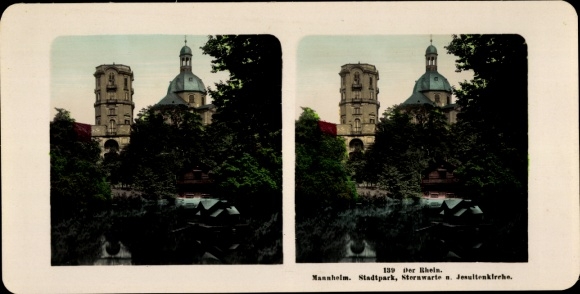 Stereo Foto Mannheim in Baden Württemberg, Stadtpark, Sternwarte, Jesuitenkirche