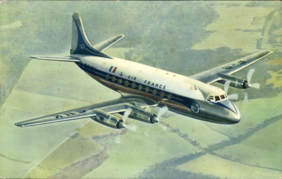 Postcard French passenger aircraft, Air France, Vickers Viscount
