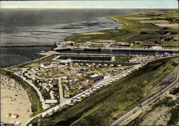 Postcard Bensersiel Esens in East Frisia, aerial photograph