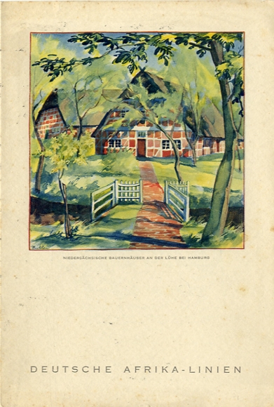 Menu card, steamer Usaramo, May 10, 1938, main meal, farmhouses on the Lühne