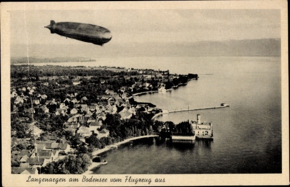 Ak Langenargen aan het Bodenmeer, algemeen beeld, Zeppelin