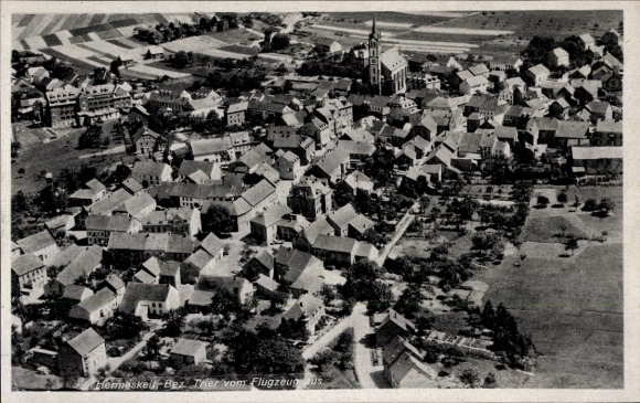 Postcard Trier on the Moselle, aerial view of many houses, church, rural surroundings