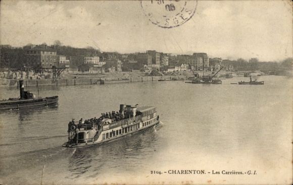 Ak Charenton le Pont Val de Marne,  Les Carrières, Dampfer, Flusslandschaft,  